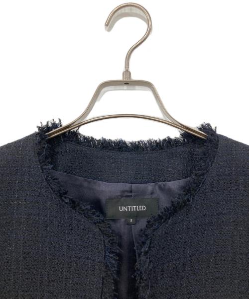UNTITLED（アンタイトル）UNTITLED (アンタイトル) ラメツイード ノーカラージャケット ネイビー サイズ:3の古着・服飾アイテム