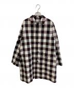 Wellウェル）の古着「ブロックチェックステンカラーコート」｜ブラウン×ホワイト