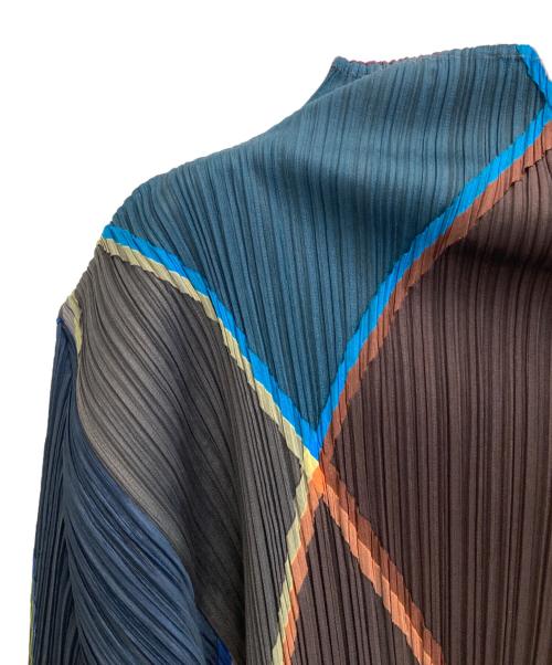 PLEATS PLEASE（プリーツプリーズ）PLEATS PLEASE (プリーツプリーズ) ダイヤ柄プリーツカットソー グリーン サイズ:3の古着・服飾アイテム