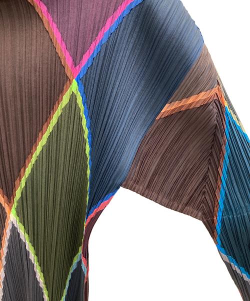 PLEATS PLEASE（プリーツプリーズ）PLEATS PLEASE (プリーツプリーズ) ダイヤ柄プリーツカットソー グリーン サイズ:3の古着・服飾アイテム