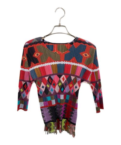 PLEATS PLEASE（プリーツプリーズ）PLEATS PLEASE (プリーツプリーズ) ジオメトリックプリーツカットソー マルチカラー サイズ:3の古着・服飾アイテム