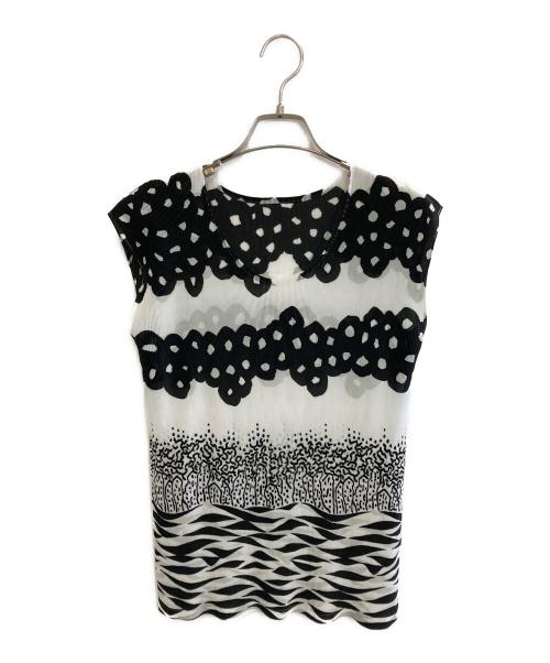 PLEATS PLEASE（プリーツプリーズ）PLEATS PLEASE (プリーツプリーズ) プリーツノースリーブカットソー ホワイト×ブラック サイズ:3の古着・服飾アイテム