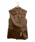 DES PRESデ プレ）の古着「レザーライクサテン ダブルブレストジレ」｜ブラウン
