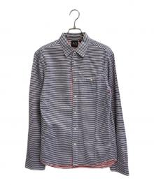 ARMANI EXCHANGE（アルマーニ エクスチェンジ）の古着「ボーダーシャツ」｜ホワイト×ネイビー