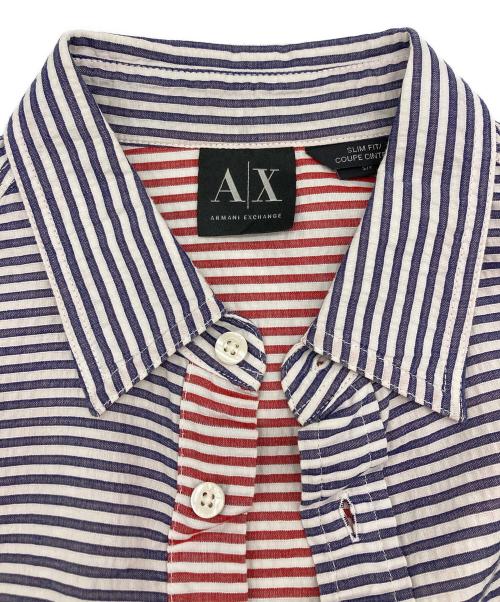 ARMANI EXCHANGE（アルマーニ エクスチェンジ）ARMANI EXCHANGE (アルマーニ エクスチェンジ) ボーダーシャツ ホワイト×ネイビー サイズ:SIZE Sの古着・服飾アイテム