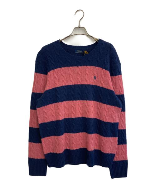 POLO RALPH LAUREN（ポロ・ラルフローレン）POLO RALPH LAUREN (ポロ・ラルフローレン) ウールボーダーニット ネイビー×ピンク サイズ:SIZE L 未使用品の古着・服飾アイテム