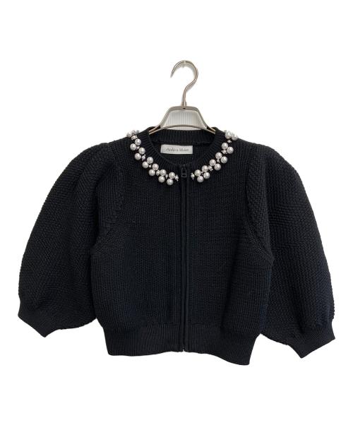 Audie a Muses（オーディア ミューズ）Audie a Muses (オーディア ミューズ) パール付きジップアップカーディガン ブラック サイズ:38の古着・服飾アイテム