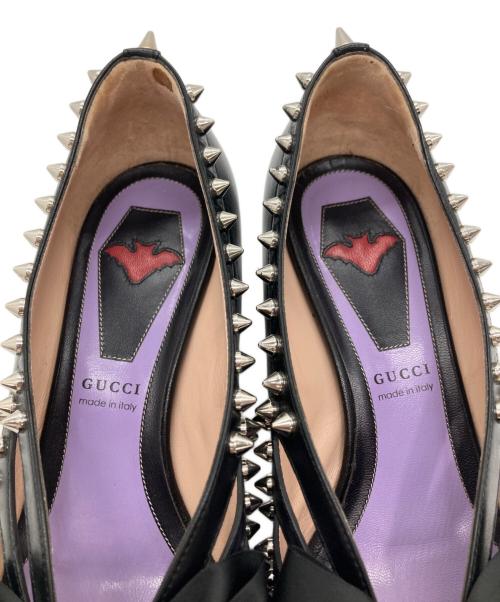 GUCCI（グッチ）GUCCI (グッチ) Malaga Kid Bow Spike Berith Low Heel Pumps/ヒールパンプス ブラック サイズ:38の古着・服飾アイテム