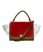 CELINEセリーヌ）の古着「トラペーズ ミディアム/2WAYバッグ」｜レッド×ブラウン