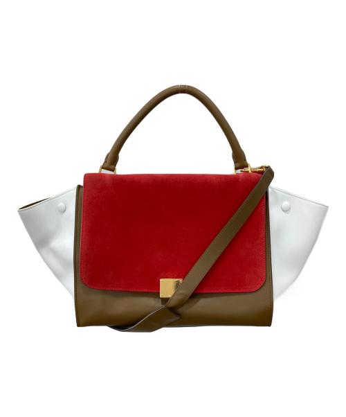 CELINE（セリーヌ）CELINE (セリーヌ) トラペーズ ミディアム/2WAYバッグ レッド×ブラウンの古着・服飾アイテム