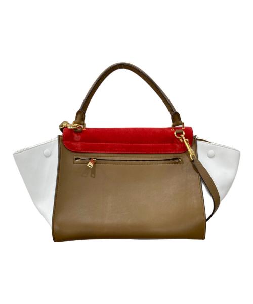 CELINE（セリーヌ）CELINE (セリーヌ) トラペーズ ミディアム/2WAYバッグ レッド×ブラウンの古着・服飾アイテム