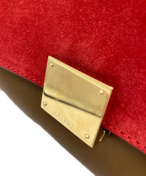 CELINE（セリーヌ）CELINE (セリーヌ) トラペーズ ミディアム/2WAYバッグ レッド×ブラウンの古着・服飾アイテム