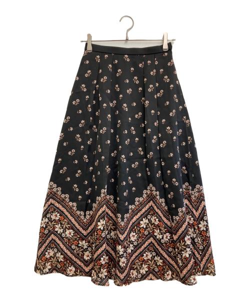 Loulou Willoughby（ルルウィルビー）Loulou Willoughby (ルルウィルビー) シェブロンフラワースカート ブラック サイズ:2の古着・服飾アイテム