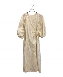 Libra Cue（リブラ キュー）の古着「ボリュームスリーブカシュクールワンピース」｜アイボリー