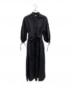 ebureエブール）の古着「コットンギャザーベルテッドシャツワンピース」｜ネイビー