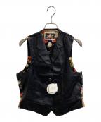 PINK HOUSEピンクハウス）の古着「レザー切替ベスト」｜ブラック