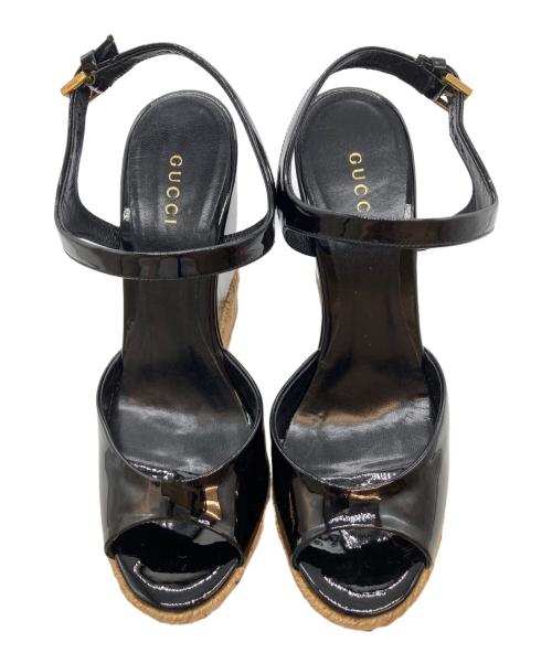 GUCCI（グッチ）GUCCI (グッチ) ウェッジソールサンダル ブラック サイズ:36 1/2の古着・服飾アイテム