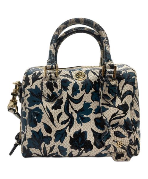 TORY BURCH（トリーバーチ）TORY BURCH (トリーバーチ) 花柄ボストンバック アイボリー×ブルーの古着・服飾アイテム