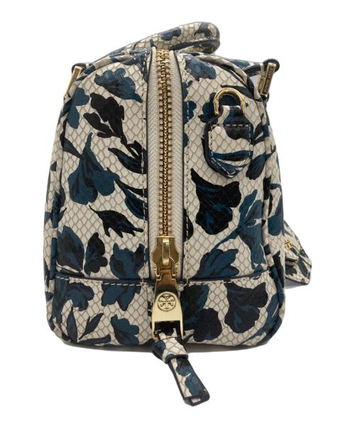 TORY BURCH（トリーバーチ）TORY BURCH (トリーバーチ) 花柄ボストンバック アイボリー×ブルーの古着・服飾アイテム