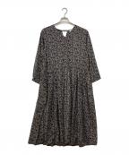 BEARDSLEYビアズリー）の古着「プリントギャザーワンピ」｜ブラック
