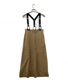 Adam et Rope（アダム エ ロペ）の古着「ヨーロピアンフラックスリネンサスペンダースカート」｜ブラウン