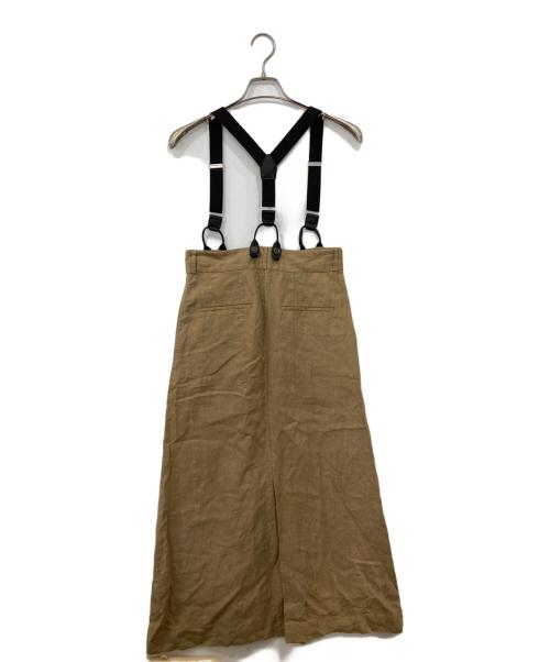 Adam et Rope（アダム エ ロペ）Adam et Rope (アダム エ ロペ) ヨーロピアンフラックスリネンサスペンダースカート ブラウン サイズ:Mの古着・服飾アイテム