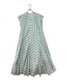 ne quittez pas（ヌキテパ）の古着「Cotton Dobby Stripe Flower Print Gather Dress」｜ミントグリーン