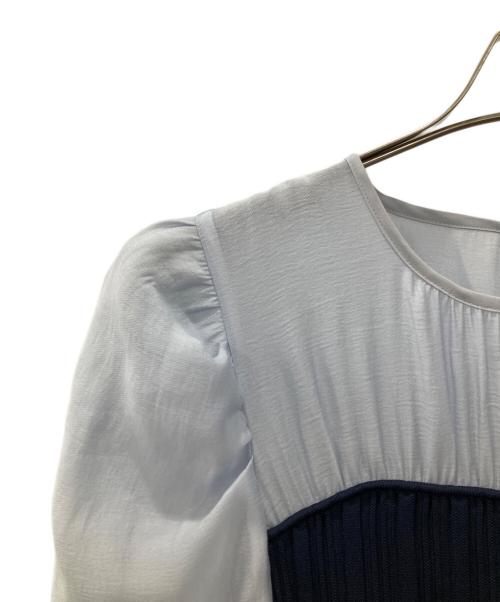 JUSGLITTY（ジャスグリッティー）JUSGLITTY (ジャスグリッティー) 5分袖シアーブラウスレイヤードニット ネイビー サイズ:2の古着・服飾アイテム