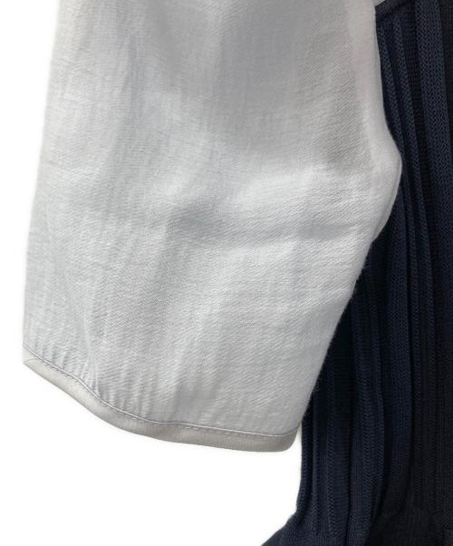 JUSGLITTY（ジャスグリッティー）JUSGLITTY (ジャスグリッティー) 5分袖シアーブラウスレイヤードニット ネイビー サイズ:2の古着・服飾アイテム