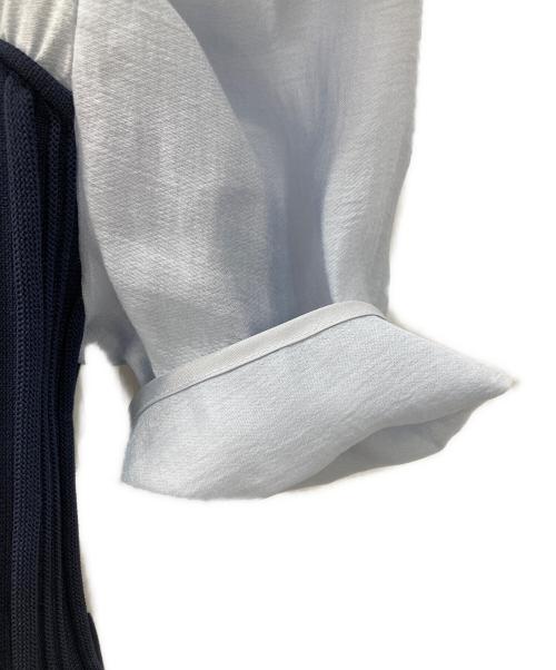 JUSGLITTY（ジャスグリッティー）JUSGLITTY (ジャスグリッティー) 5分袖シアーブラウスレイヤードニット ネイビー サイズ:2の古着・服飾アイテム