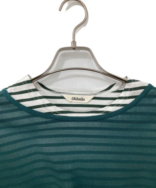 Oblada（オブラダ）oblada (オブラダ) SHEER LAYER シアーレイヤーカットソー グリーン×ホワイト サイズ:SIZE Freeの古着・服飾アイテム