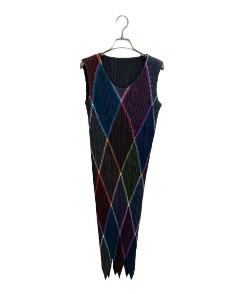 PLEATS PLEASE（プリーツプリーズ）PLEATS PLEASE (プリーツプリーズ) プリーツノースリーブワンピース マルチカラー サイズ:3の古着・服飾アイテム