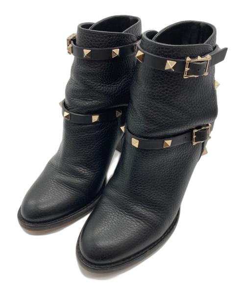 VALENTINO（ヴァレンティノ）VALENTINO (ヴァレンティノ) ロックスタッズショートブーツ ブラック サイズ:37の古着・服飾アイテム