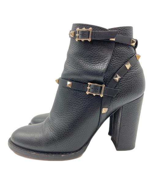VALENTINO（ヴァレンティノ）VALENTINO (ヴァレンティノ) ロックスタッズショートブーツ ブラック サイズ:37の古着・服飾アイテム