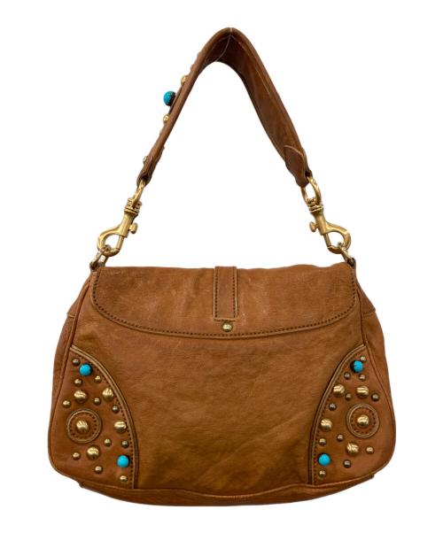 MIU MIU（ミュウミュウ）MIU MIU (ミュウミュウ) スタッズレザーハンドバッグ ブラウンの古着・服飾アイテム