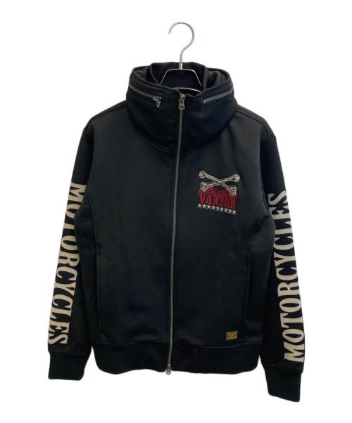 VANSON（バンソン）VANSON (バンソン) クロスボーン 刺繍プリント ボリュームネック ジャージ トラックジャケット ブラック サイズ:Mの古着・服飾アイテム