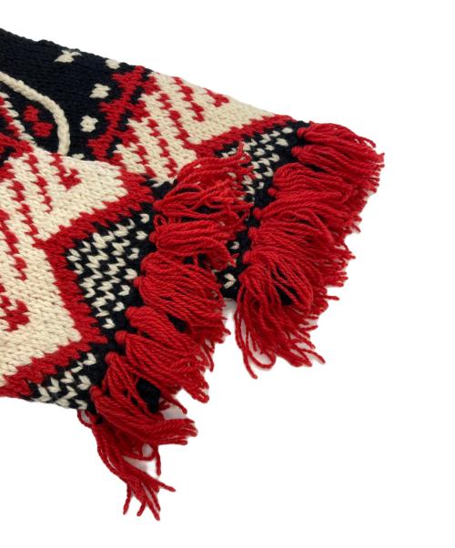 I.S.（アイエス）I.S. (アイエス) フリンジペイズリー柄ニット レッド×ブラック サイズ:9の古着・服飾アイテム