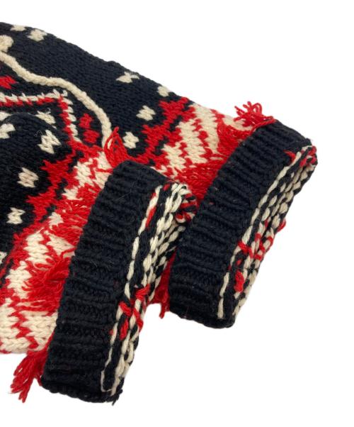 I.S.（アイエス）I.S. (アイエス) フリンジペイズリー柄ニット レッド×ブラック サイズ:9の古着・服飾アイテム