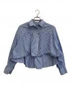 MARW UNITED ARROWSマルゥ ユナイテッドアローズ）の古着「バルーンスリーブ ショート丈シャツ」｜ブルー×ホワイト