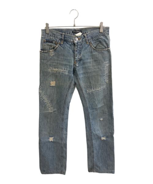 DOLCE & GABBANA（ドルチェ＆ガッバーナ）DOLCE & GABBANA (ドルチェ＆ガッバーナ) リペアデニムパンツ スカイブルー サイズ:SIZE 46の古着・服飾アイテム