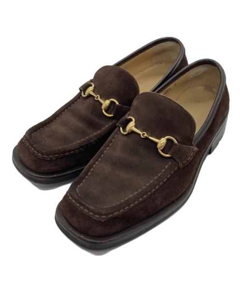 GUCCI（グッチ）GUCCI (グッチ) スクエアトゥービットローファー ブラウン サイズ:401/2の古着・服飾アイテム
