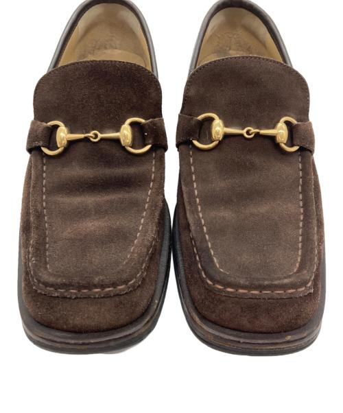 GUCCI（グッチ）GUCCI (グッチ) スクエアトゥービットローファー ブラウン サイズ:401/2の古着・服飾アイテム