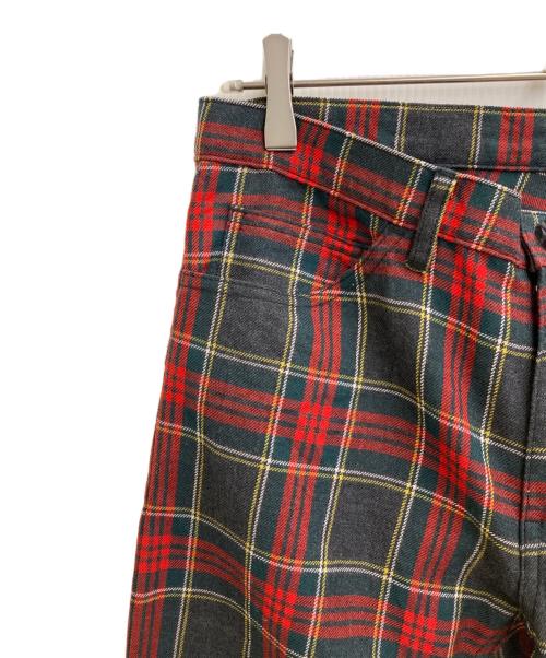 COMME des GARCONS HOMME PLUS（コムデギャルソンオムプリュス）COMME des GARCONS HOMME PLUS (コムデギャルソンオムプリュス) 縮絨チェックタックパンツ グリーン×レッド サイズ:Sの古着・服飾アイテム