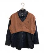 FRED PERRYフレッドペリー）の古着「Knit Layered Shirt」｜ブラック×ブラウン