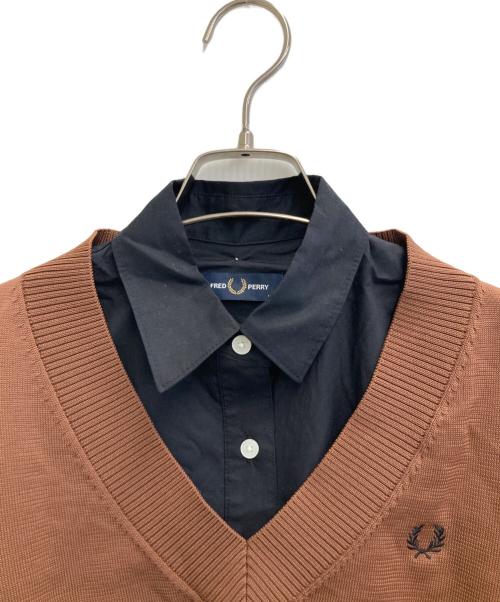 FRED PERRY（フレッドペリー）FRED PERRY (フレッドペリー) Knit Layered Shirt ブラック×ブラウン サイズ:34の古着・服飾アイテム
