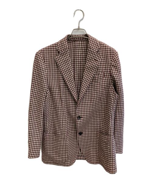 LARDINI（ラルディーニ）LARDINI (ラルディーニ) リネンブレンドチェックジャケット レッド サイズ:46の古着・服飾アイテム