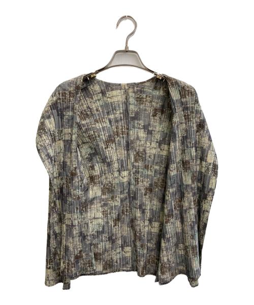 PLEATS PLEASE（プリーツプリーズ）PLEATS PLEASE (プリーツプリーズ) プリーツカーディガン カーキ×グレー サイズ:3の古着・服飾アイテム