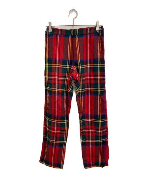 COMME des GARCONS HOMME PLUS（コムデギャルソンオムプリュス）COMME des GARCONS HOMME PLUS (コムデギャルソンオムプリュス) 00AW ウールタータンチェックパンツ レッド サイズ:Ｓの古着・服飾アイテム