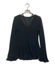 Ameri（アメリ）の古着「25ss SHEER FRILL V NECK KNIT TOP」｜ブラック