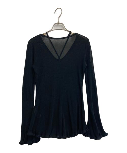 Ameri（アメリ）AMERI (アメリ) 25ss SHEER FRILL V NECK KNIT TOP ブラック サイズ:Fの古着・服飾アイテム